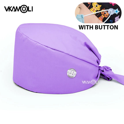 Solid color 100%cotton medical surgical cap nurse hair care Baotou scrub cap beauty salon nursing cap with button scrub hats