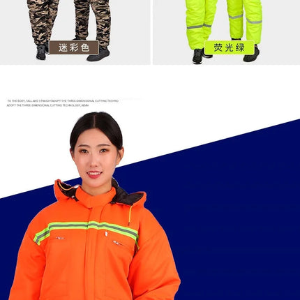 Winter Reflective Hooded Overalls Siamese Long-sleeve Coveralls Workshop Warm Thick Hi Vis Dust Proof Anti Fouling Jumpsuits
