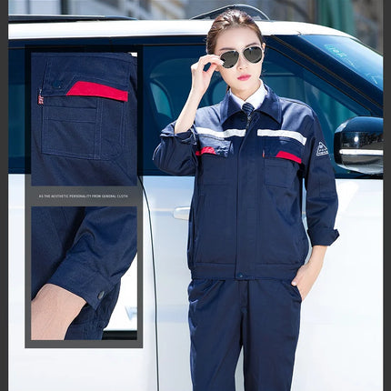 Plus Size men women Spring autumn coveralls Gas station auto repair electrician Anti-static work clothes set Reflective strip