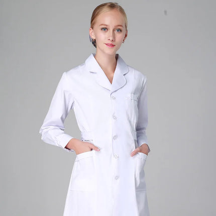 Scrub Uniforms Dress Robe White Women Nursing Scrubs Jacket Full Length Poly Cotton SPA Beautician Veterinary Work Wear Uniform-KarWorkwear