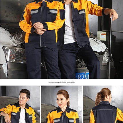2020spring Autumn Reflective Work Clothing Set Men Women Wear-resistant Coveralls Auto Repair Factory Workshop Uniforms-KarWorkwear