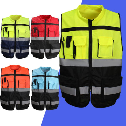 Zipper Front Work Vest  Motorcycle Vest Riding Work Vest Yellow Black Red Blue Orange for Men Women Work Construction Vest