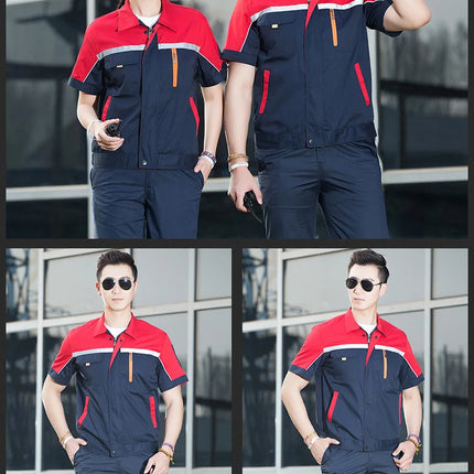 Summer Work Clothing Men Working Coveralls Reflective Tape Thin Breathable Uniforms Factory Workshop Service Car Repairman Suits-KarWorkwear