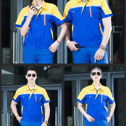 Summer Work Clothing Men Working Coveralls Reflective Tape Thin Breathable Uniforms Factory Workshop Service Car Repairman Suits-KarWorkwear