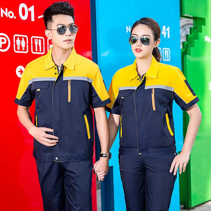 Summer Work Clothing Men Working Coveralls Reflective Tape Thin Breathable Uniforms Factory Workshop Service Car Repairman Suits-KarWorkwear