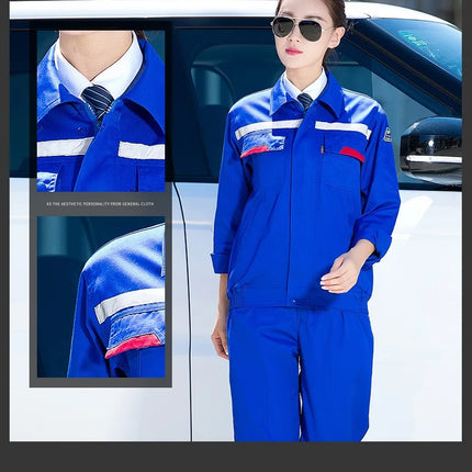 Plus Size men women Spring autumn coveralls Gas station auto repair electrician Anti-static work clothes set Reflective strip