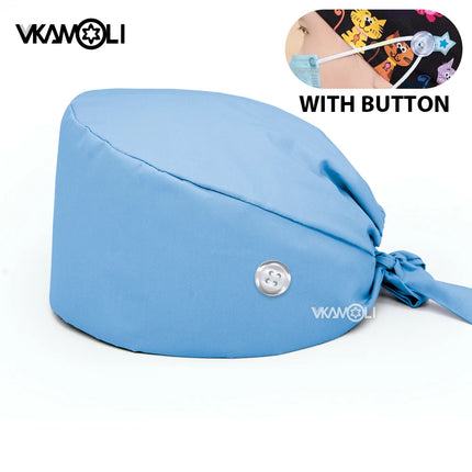 Solid color 100%cotton medical surgical cap nurse hair care Baotou scrub cap beauty salon nursing cap with button scrub hats