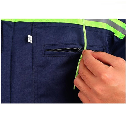 Winter Reflective Hooded Overalls Siamese Long-sleeve Coveralls Workshop Warm Thick Hi Vis Dust Proof Anti Fouling Jumpsuits