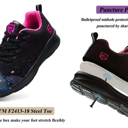 LARNMERN Safety Shoes for Women Anti-puncture Steel Toe Shoes Breathable Non Slip Work Shoes  Sneakers-KarWorkwear