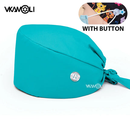 Solid color 100%cotton medical surgical cap nurse hair care Baotou scrub cap beauty salon nursing cap with button scrub hats