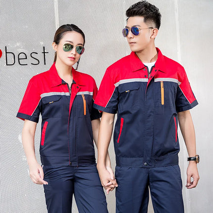Summer Work Clothing Men Working Coveralls Reflective Tape Thin Breathable Uniforms Factory Workshop Service Car Repairman Suits-KarWorkwear