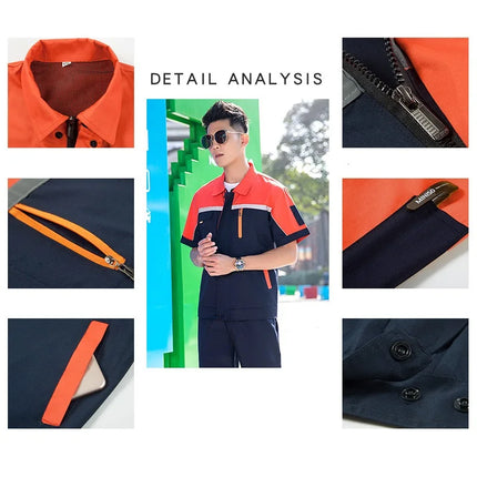 Summer Work Clothing Men Working Coveralls Reflective Tape Thin Breathable Uniforms Factory Workshop Service Car Repairman Suits-KarWorkwear
