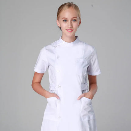Scrub Uniforms Dress Robe White Women Nursing Scrubs Jacket Full Length Poly Cotton SPA Beautician Veterinary Work Wear Uniform-KarWorkwear