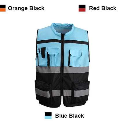 Zipper Front Work Vest  Motorcycle Vest Riding Work Vest Yellow Black Red Blue Orange for Men Women Work Construction Vest