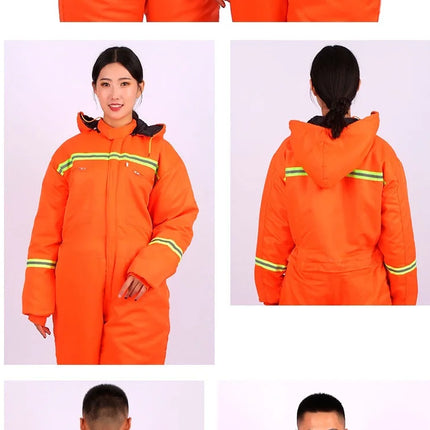 Winter Reflective Hooded Overalls Siamese Long-sleeve Coveralls Workshop Warm Thick Hi Vis Dust Proof Anti Fouling Jumpsuits