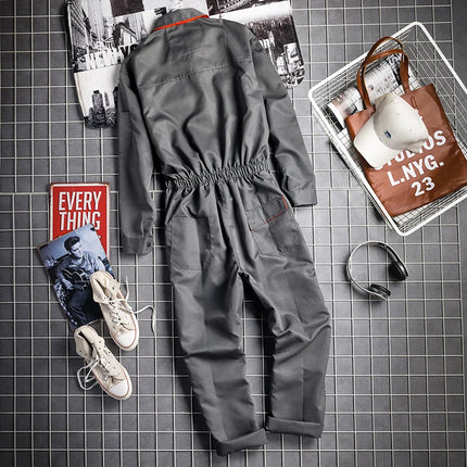 Men Long Sleeve Cargo Overalls Bib Pants Zipper Pockets Rompers Jumpsuit Fashion Labor Casual Coveralls Plus Size S-4xl