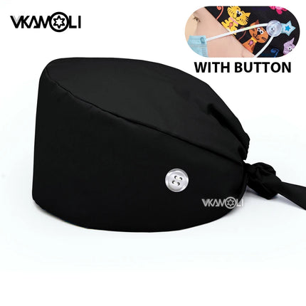 Solid color 100%cotton medical surgical cap nurse hair care Baotou scrub cap beauty salon nursing cap with button scrub hats
