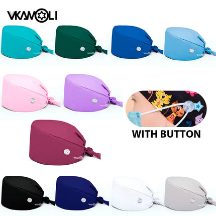 Solid color 100%cotton medical surgical cap nurse hair care Baotou scrub cap beauty salon nursing cap with button scrub hats