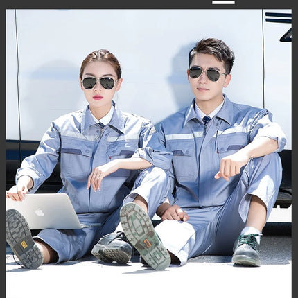 Plus Size men women Spring autumn coveralls Gas station auto repair electrician Anti-static work clothes set Reflective strip