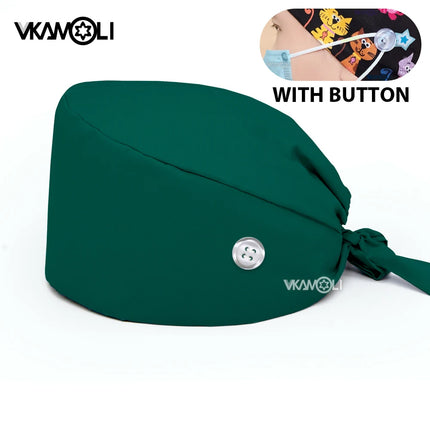 Solid color 100%cotton medical surgical cap nurse hair care Baotou scrub cap beauty salon nursing cap with button scrub hats