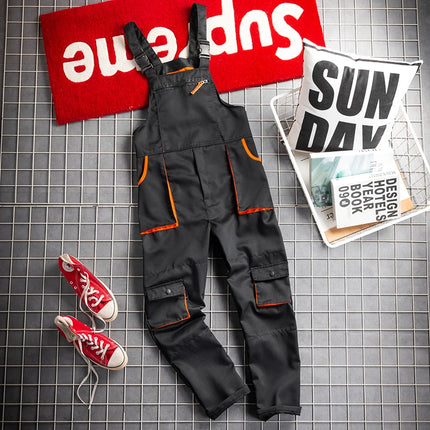 Men Long Sleeve Cargo Overalls Bib Pants Zipper Pockets Rompers Jumpsuit Fashion Labor Casual Coveralls Plus Size S-4xl