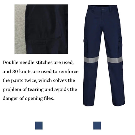 Mens Hi Vis Work Wear Pant Night Reflective Pant High Visibility Pant 100% Cotton Long Pants Navy Blue Pant