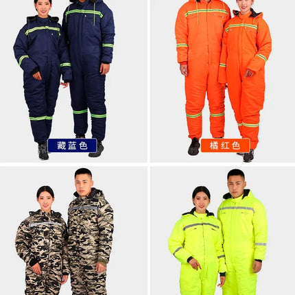 Winter Reflective Hooded Overalls Siamese Long-sleeve Coveralls Workshop Warm Thick Hi Vis Dust Proof Anti Fouling Jumpsuits