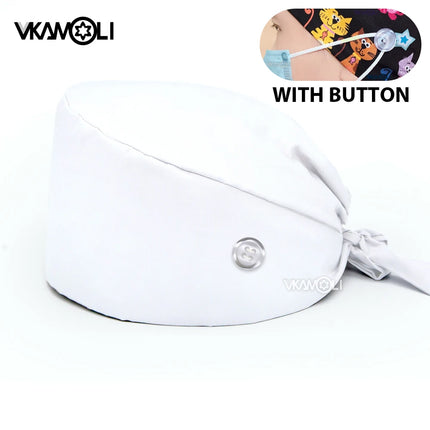 Solid color 100%cotton medical surgical cap nurse hair care Baotou scrub cap beauty salon nursing cap with button scrub hats