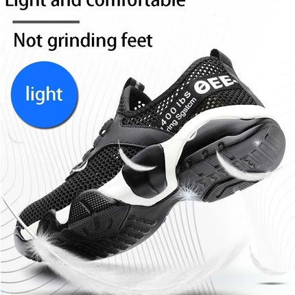 2024 New Men Steel Nose Safety Work Shoes Grid Lightweight Breathable Women Casual Sneaker Prevent Piercing Protective Boots 48-KarWorkwear