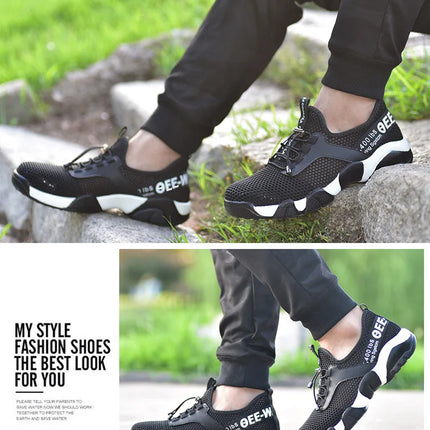 2024 New Men Steel Nose Safety Work Shoes Grid Lightweight Breathable Women Casual Sneaker Prevent Piercing Protective Boots 48-KarWorkwear