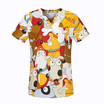 viaoli Cotton Cartoon print spa uniform beauty salon Pet shop uniform Fashion Slim Fit top scrub clothes women scrubs lab coat-KarWorkwear