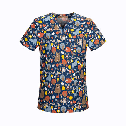 viaoli Cotton Cartoon print spa uniform beauty salon Pet shop uniform Fashion Slim Fit top scrub clothes women scrubs lab coat-KarWorkwear