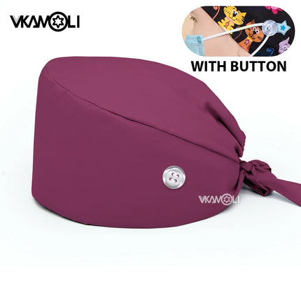 Solid color 100%cotton medical surgical cap nurse hair care Baotou scrub cap beauty salon nursing cap with button scrub hats