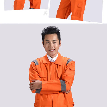 Cotton Work Uniforms Long Sleeve Safety Reflective Electrician Sailor Overall Workshop Auto Repair Fire-resistant Welding Suits-KarWorkwear
