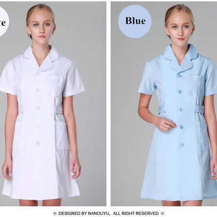 Scrub Uniforms Dress Robe White Women Nursing Scrubs Jacket Full Length Poly Cotton SPA Beautician Veterinary Work Wear Uniform-KarWorkwear