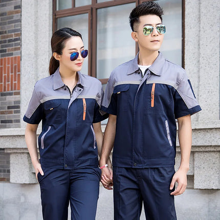 Summer Work Clothing Men Working Coveralls Reflective Tape Thin Breathable Uniforms Factory Workshop Service Car Repairman Suits-KarWorkwear