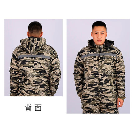 Winter Reflective Hooded Overalls Siamese Long-sleeve Coveralls Workshop Warm Thick Hi Vis Dust Proof Anti Fouling Jumpsuits