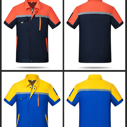 Summer Work Clothing Men Working Coveralls Reflective Tape Thin Breathable Uniforms Factory Workshop Service Car Repairman Suits-KarWorkwear