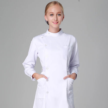 Scrub Uniforms Dress Robe White Women Nursing Scrubs Jacket Full Length Poly Cotton SPA Beautician Veterinary Work Wear Uniform-KarWorkwear