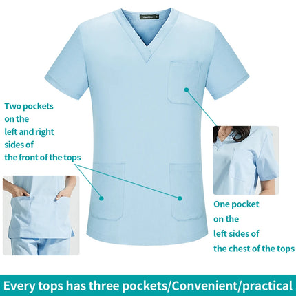 New Women's Scrubs Set V-neck Medical Uniform Short Sleeve Surgical Scrub Uniform Laboratory Work Clothes Dentist Nurse Workwear-KarWorkwear