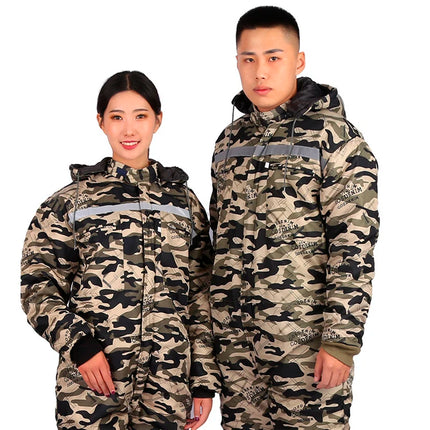 Winter Reflective Hooded Overalls Siamese Long-sleeve Coveralls Workshop Warm Thick Hi Vis Dust Proof Anti Fouling Jumpsuits