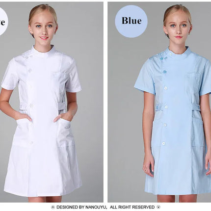 Scrub Uniforms Dress Robe White Women Nursing Scrubs Jacket Full Length Poly Cotton SPA Beautician Veterinary Work Wear Uniform-KarWorkwear
