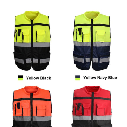 Zipper Front Work Vest  Motorcycle Vest Riding Work Vest Yellow Black Red Blue Orange for Men Women Work Construction Vest