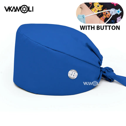 Solid color 100%cotton medical surgical cap nurse hair care Baotou scrub cap beauty salon nursing cap with button scrub hats