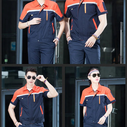 Summer Work Clothing Men Working Coveralls Reflective Tape Thin Breathable Uniforms Factory Workshop Service Car Repairman Suits-KarWorkwear