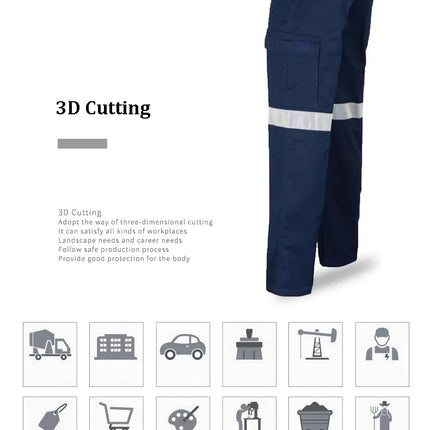 Mens Hi Vis Work Wear Pant Night Reflective Pant High Visibility Pant 100% Cotton Long Pants Navy Blue Pant
