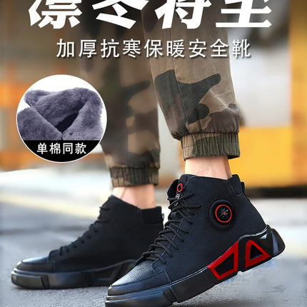 Winter Boots Safety Shoes Men High Quality Leather Shoes Indestructible Work Shoes Safety Steel Toe Shoes Plush Warm Men Boots 9-KarWorkwear