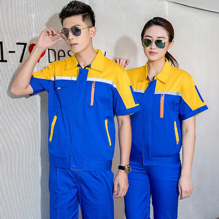 Summer Work Clothing Men Working Coveralls Reflective Tape Thin Breathable Uniforms Factory Workshop Service Car Repairman Suits-KarWorkwear