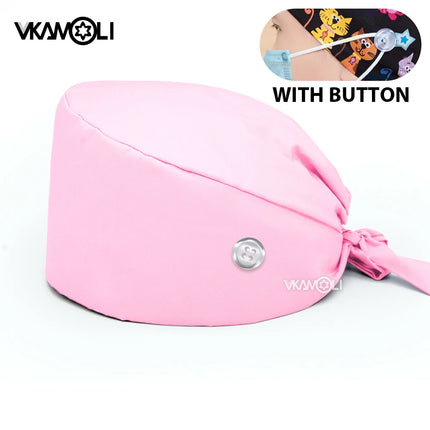 Solid color 100%cotton medical surgical cap nurse hair care Baotou scrub cap beauty salon nursing cap with button scrub hats