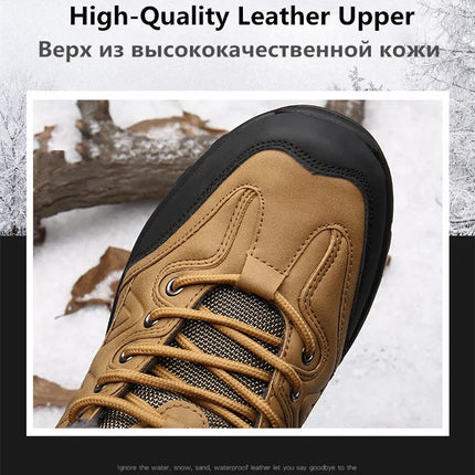 Brand Winter Men's Boots Warm Men's Snow Boots High Quality Leather Waterproof Men Sneakers Outdoor Men Hiking Boots Work Shoes
